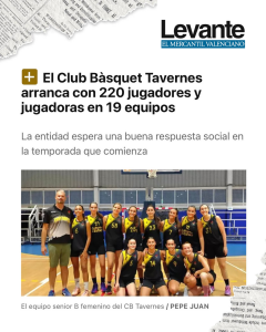 🗞️ NOTÍCIA | El Club Bàsquet Tavernes arranca amb 220 jugadors i jugadores en 19 equips 🗞️